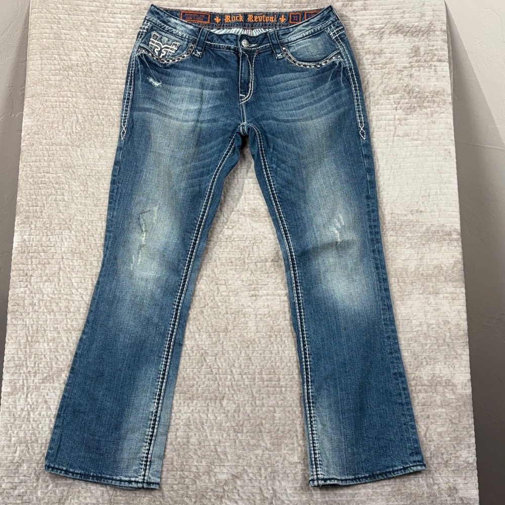 Rock Revival Women's Jeans Liberty EB6 Bootcut‎ Embellished Denim Metal Studs 31